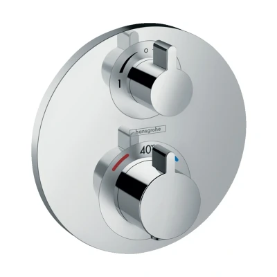 Imagen de hansgrohe Ecostat S termostato empotrado , grifo con botón de seguridad (SafetyStop) a 40 C, redondo para ducha y bañera, mezclador 2 funciones, cromo, 15758000