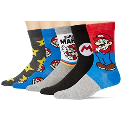 Imagen de Mario Nintendo Paquete de 5 calcetines para hombre, color Gris multicolor, 10 13, Multi, 13