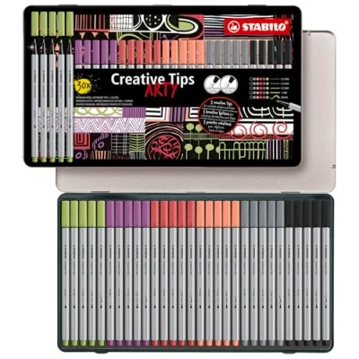 Imagen de Set de puntas múltiples STABILO Creative Tips ARTY Estuche metálico con 30 unidades PASTEL 6 colores diferentes cada una las 5 clases punta