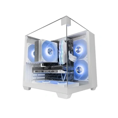 Imagen de Mars Gaming MC VISIONM, Caja Compacta MicroATX, Triple Cristal Templado, Estructura Doble Cámara, Soporte Refrigeración Líquida hasta 240mm, Minitorre PC con Amplia Capacidad Interna, Blanco