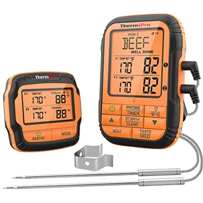 Imagen de ThermoPro TP28C 150M Termómetro Inalámbrico para Barbacoa de Carne Cocinar Alimentos con Sonda Doble, Alarma, Pantalla LCD Grande