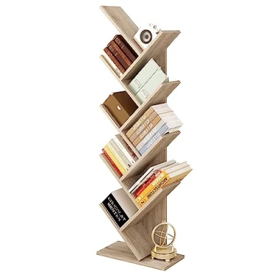 Imagen de EUGAD Estantería para Libros Librería de Árbol Estante Oficina Almacenamiento Madera Soporte CD DVD con 9 Niveles, 40x20x127cm, Roble Claro 0041SHG