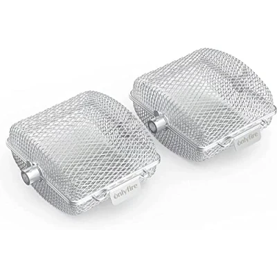 Imagen de Onlyfire BBQ Grill Cesta para parrilla de barbacoa acero inoxidable, universal parrilla, bistec, camarones, carne y pescado, 19.2x17.5x10 cm, 2 piezas