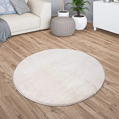 Imagen de TT Home Alfombra Salón Pelo Corto Monocolor Diseño Moderno Lavable Amarillo Dorado, Color: Crema, Tamaño:120 cm Redondo