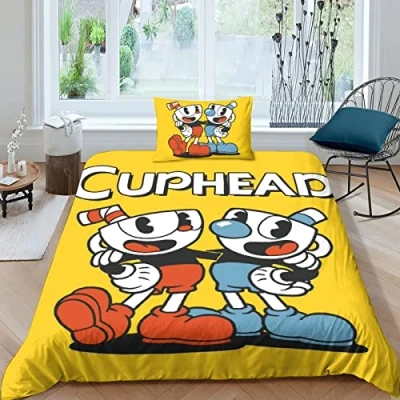 Imagen de Cuphead Juego De Fundas Nórdicas Ropa Cama, Cremallera Oculta, Microfibra Suave Edredón Single（135x200cm）