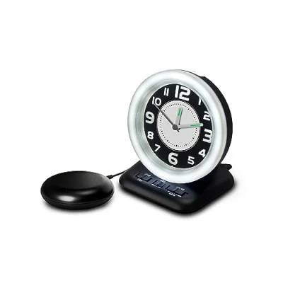 Imagen de Geemarc Reloj Despertador Analógico para Sordos con Alarma de 80dB, Luz Intermitente y Cojín Vibrador El Wake &#039;N&#039; Shake Vintage Despierta a los Dormilones Puerto Carga USB Versión ES