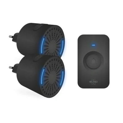Imagen de ELRO DB2000 Timbre inalámbrico con Dos receptores enchufables compactos Alcance 200 Metros IP65 Resistente al Agua 64 melodías Negro