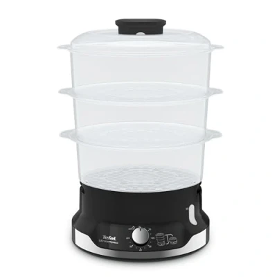 Imagen de Tefal UltraCompact VC2048 Vaporera eléctrica de 9 L, 800 W, tres bandejas independientes sin BPA, temporizador hasta 60 min, bol arroz, cocción saludable, soporte para cocer huevos, compacta