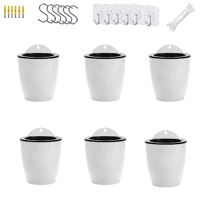 Imagen de ORIMERC Paquete de 6 macetas Colgantes Verticales riego automático para jardín, Montaje en Pared, Ventana, contenedor Redondo plástico Interiores y Exteriores, Plantas, Flores