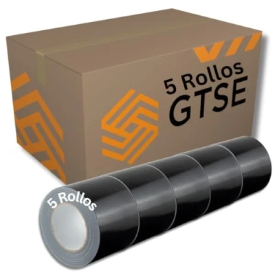 Imagen de Gocableties Cinta americana negra de 100 mm x 50 m 5 Rollos tela resistente, ancha, adhesiva e impermeable Para reparar, fijar, agrupar, reforzar y sellar