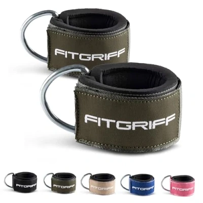Imagen de Fitgriff® Tobilleras Poleas Gym V2 (2 Piezas) Correas Tobillo Gimnasio para Patadas Gluteos, Fitness Accesorios de Ejercicio (Dark Green)