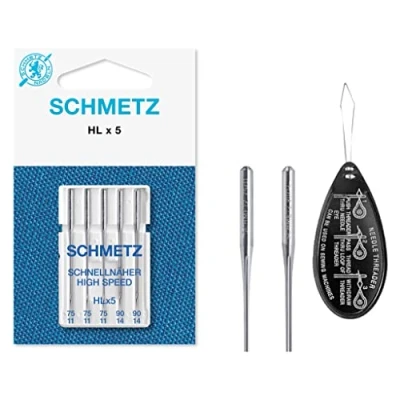 Imagen de Schmetz Agujas para máquina de coser + enhebrador agujas, Single Packet, HLx5 Asst 75/11&amp;90/14 Threader