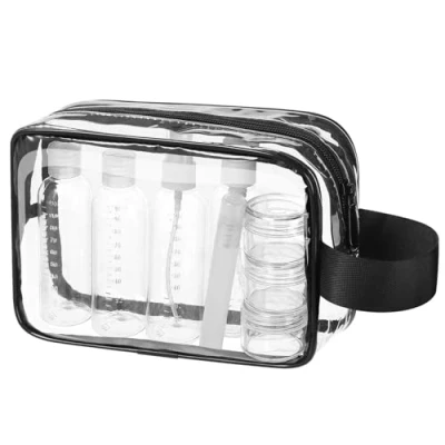 Imagen de MOCOCITO Neceser Transparente con 8 Botellas de Viaje (MAX.100ml) y 1 Bolsa Vuelo para Líquidos (20cm x 20cm,1L), Cosméticos Impermeable Hombre Mujer