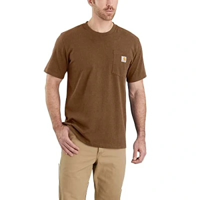 Imagen de Carhartt, Hombre, K87 Camiseta De Manga Corta Con Bolsillo, Ajuste Ligeramente Holgado, Tejido Grueso, Marrón nogal Oiled jaspeado, XL