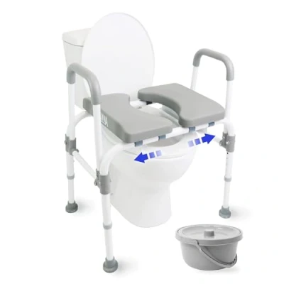 Imagen de KMINA Elevador WC Adulto con Asiento Ajustable y Reposabrazos (Hasta 180 kg), Silla Personas Mayores, Inodoro Bariátrica Resistente, Alzador Cubo (Blanco)
