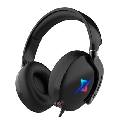 Imagen de Y YOPZI Auriculares para Videojuegos PS4 PS5 PC con de Sonido Envolvente 3D micrófono, cancelación Ruido, Luces RGB Gamer, 21 x 20 6 cm, Color Negro