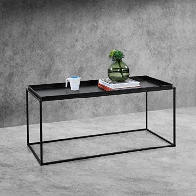 Imagen de [en.casa] Mesa de Centro 47cm x 100cm 50cm Auxiliar Baja Estructura Metal Consola té Café Resistente a los arañazos Negro