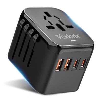 Imagen de Vexloria Adaptador Universal de Viaje, con PD20 W, 2 USB C y A, Enchufe, Enchufe UK Portátil Compatible Más 200 Países, EEUU, Italia