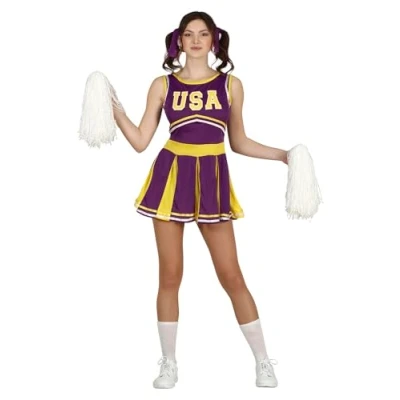 Imagen de FIESTAS GUIRCA Disfraz de Animadora Adolescente Atuendo Uniforme Cheerleader Morado y Amarillo para Chicas 14 16 Años