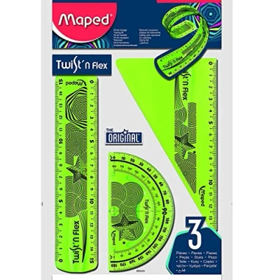 Imagen de Maped Reglas Escolares Twist&#039;n Flex Decor Mini Kit de 3 Piezas 1 Regla 15 cm, Cartabón 60 y Transportador Ángulos 180 Material Flexible e Irrompible Diseño Lúdico