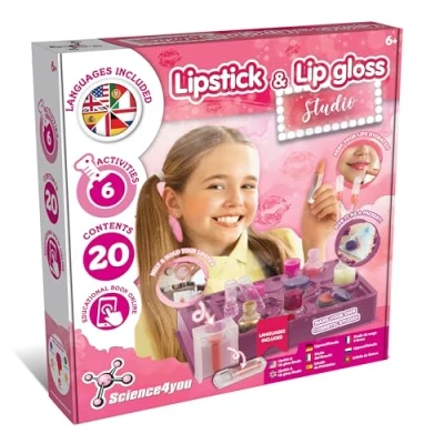 Imagen de Science4you Kit de Hacer Pintalabios y Brillo Labios para Niñas Haz Tus Propios Brillos Labiales, Barras Labios, 7 Actividades Belleza Incluidas, Regalo Original 8 9 10 11+