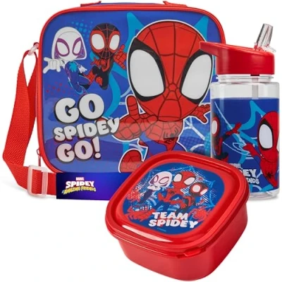 Imagen de Get Trend Marvel Spidey Bolsa Termica Porta Alimentos con Fiambrera Infantil y Botella de Agua 400ml Set Almuerzo 3 Piezas Regalo para Niños (Spidey)