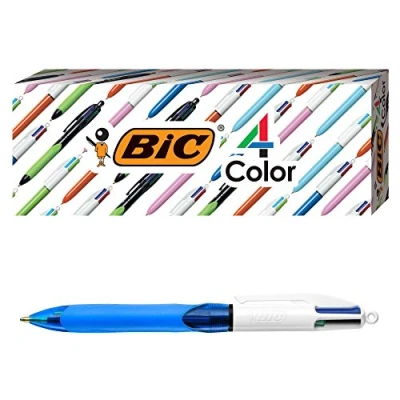 Imagen de BIC 4 Color Grip Ballpoint Pen, Blue Barrel, Medium Point (1.0mm), Assorted Inks, 3 Count