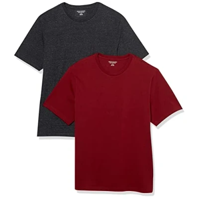 Imagen de Amazon Essentials Camiseta de manga corta, cuello redondo y corte recto Hombre, Pack 2, Burdeos/Carbón Mezcla, XXL
