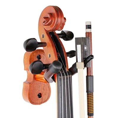 Imagen de Soporte de pared para violín o viola, con gancho arco, colgar en casa y estudio (caoba)