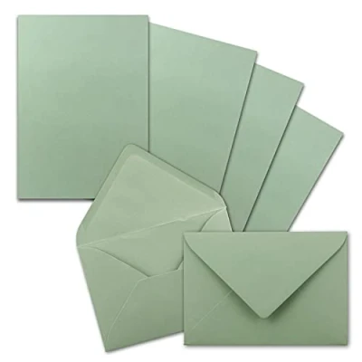 Imagen de FarbenFroh by GUSTAV NEUSER 25 juegos de papel carta DIN A5 con sobres C6, adhesivo en húmedo, eucalipto (verde), para escribir acabado mate