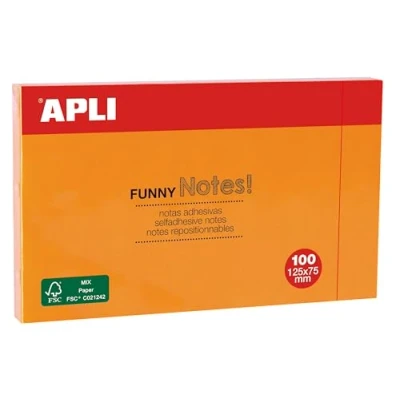 Imagen de APLI 15005 Funny Notas Adhesivas, 125 x 75 mm, Bloc De 100 Autoadhesivas, Color Naranja Flúor