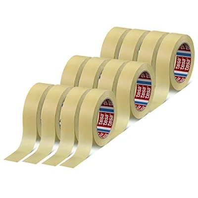 Imagen de tesa Krepp 4323 Basic Cinta de enmascarar (para trabajos pintura ligeros en interiores, 50 m x 25 mm, 12 unidades), color beige claro