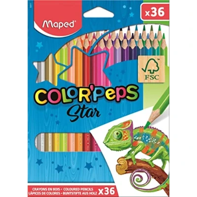 Imagen de Maped Pinturas de Madera Lápices Colores Estuche 36 con Presentación en Caja Cartón Vibrantes Acabado