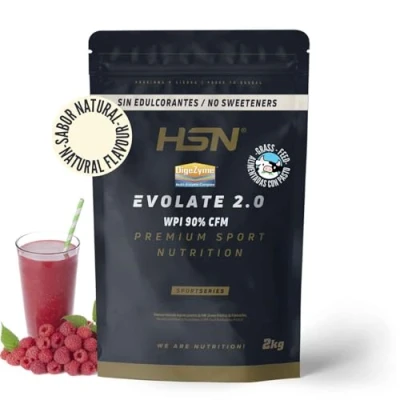 Imagen de HSN Aislado de Proteína Suero Evolate 2.0 (Sin Edulcorantes) Sabor Natural Bayas 2Kg = 67 Tomas por Envase Whey Protein Isolate CFM + Enzimas Digestivas Vegetariano, Sin Gluten ni Soja