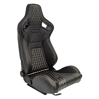 Imagen de AUTO STYLE Asiento Deportivo &#039;AK&#039; Cuero Artificial Negro + Costuras Amarillas Respaldo Ajustable de Doble Cara incl. Correderas