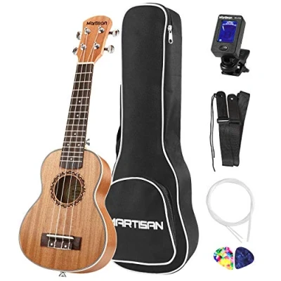Imagen de MARTISAN 21in Ukelele soprano Hawaiano Ukulele Aquila Cuerdas Incluye: Funda, Afinador, Extra, Correa Ajustable, Púas