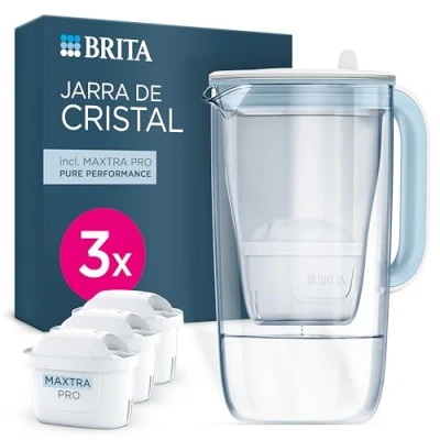 Imagen de BRITA Jarra de cristal azul (2,5L) incl. 3x filtro MAXTRA PRO All in 1 diseño premium con tapa abatible fácil llenado e indicador, que reduce la cal, el cloro y las impurezas