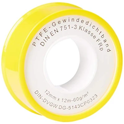 Imagen de Rollo de cinta selladora rosca PTFE (cinta teflón) FRP para fina DN10 según DIN EN 751 3, 12 mm x 0,1 m (60 g/m2) (5 unidades)