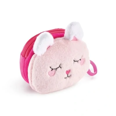 Imagen de Back2Fun Monedero Peluche, Tamaño 95 x 60 mm, Tirador metálico, Cierre Cremallera, con Llavero, Material poliéster Tacto Detalles Bordados, Diseño Conejo