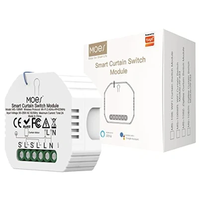 Imagen de MOES RF433 Alexa Interruptor persianas WiFi Mini Inteligente, Módulo de interruptores para y cortinas con motor eléctrico, compatible Smart Life/Tuya, Google Home Solo 2,4Ghz