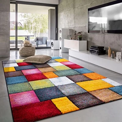 Imagen de Paco Home Alfombra Pelo Corto Salon Moderna Dibujo Geometrico 3D, tamaño:80x300 cm, Color:Multicolor 5