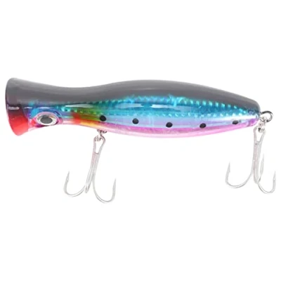 Imagen de Diheohg 1Pieza Ojos 3D de Popper Pesca con triples 12cm 42g topwater Hard senuelo plastico Suave Cebo senuelos Artificiales aborda Azul