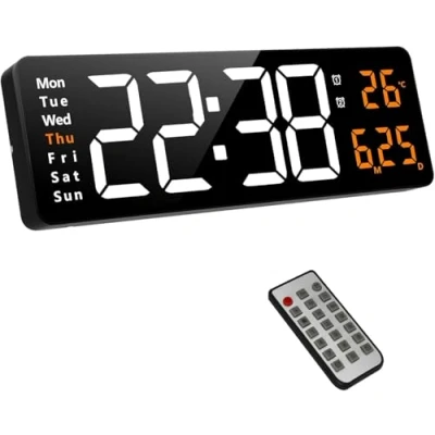 Imagen de Fuloon Despertador Digital con Control Remoto, 16,2&#039;&#039; Reloj de Pared LED Digital, Moderno Cronómetro Tiempo y Cuenta Regresiva,Brillo Ajustable,Hora,Fecha,Temperatura