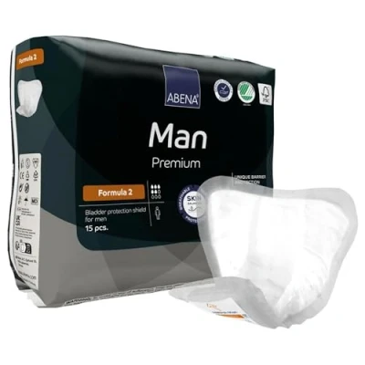 Imagen de Abena Man Formula 2 Almohadillas de incontinencia para hombre, con etiqueta ecológica, protección extra, transpirables y cómodas rápida absorción, discretas, absorción 700 ml, 15 unidades
