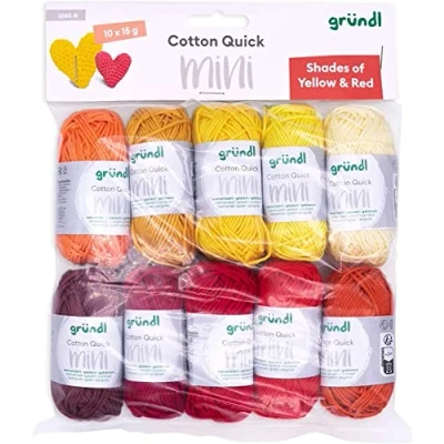 Imagen de Gründl lana Cotton Quick Mini Shades conjunto para tejer y ganchillo de 100% algodón 10 x 15 g, g /37 m, amarillo rojo