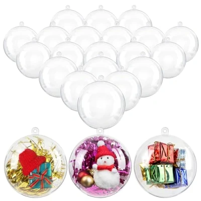 Imagen de Uten 20 x Bolas de Navidad Forma Redonda Acrílico Transparente para Decorar el arbol no Incluye Cuerda (8CM)