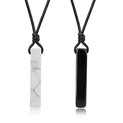 Imagen de COAI Collares para Parejas de Novios con Colgante Yin Yang Barra Rectangular Obsidiana Negra y Howlita Piedras Semipreciosas