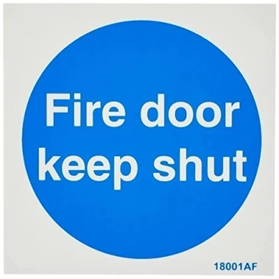 Imagen de vsafety 18001 af r señal obligatoria, &quot;Fire Door Keep Shut&quot;, plástico rígido, cuadrado, 100 mm x mm, color azul