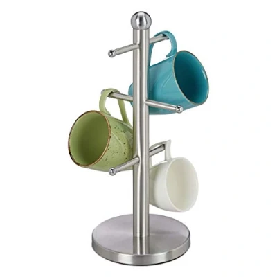 Imagen de Relaxdays Soporte para Tazas, con 6 Brazos, Vertical, Acero Inoxidable, Tacitas de Café, Cocina, Redondo, Plateado