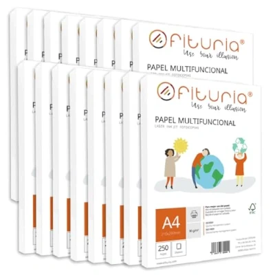 Imagen de Paquete de folios A4 80gr con 250 Hojas Blancas, Papel Multifuncional para Uso Escolar y Entornos Laborales. Ideal impresoras láser, inyección o fotocopiadoras Ofituria (A4, 4000h)